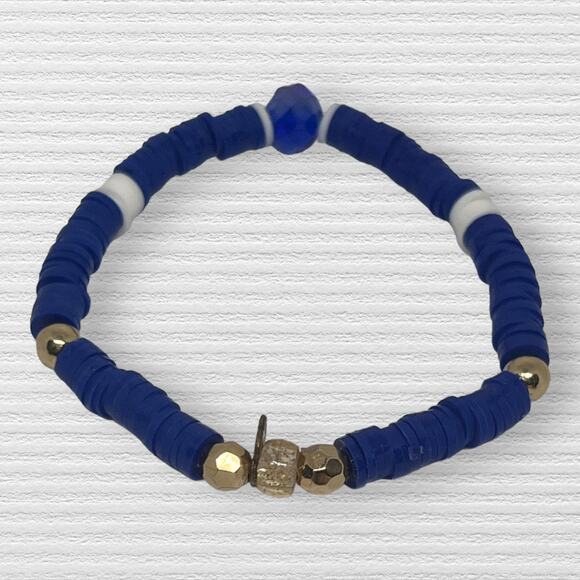 Mixed Media Hello Kitty Dainty Blue & White Heishi Beads Handmade Bracelet Set - Picture 6 of 6